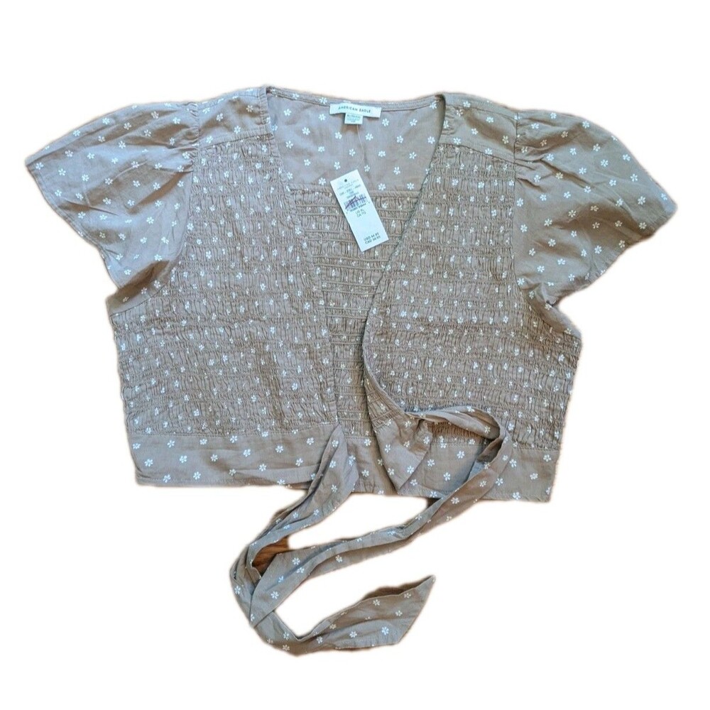 NWT American Eagle XL Tie Wrap Crop Smocked Floral Top Peasant Cottage Prairie